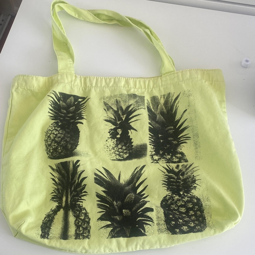 American Eagle Outfitters Yellow Green Pineapple Print Canvas Tote